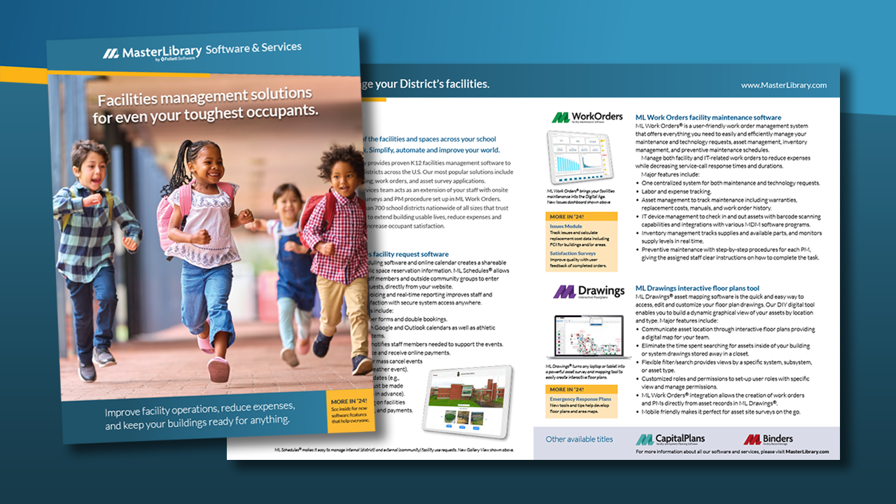 The front cover and inside page spread of the Sept. 2024 ML software and services brochure.