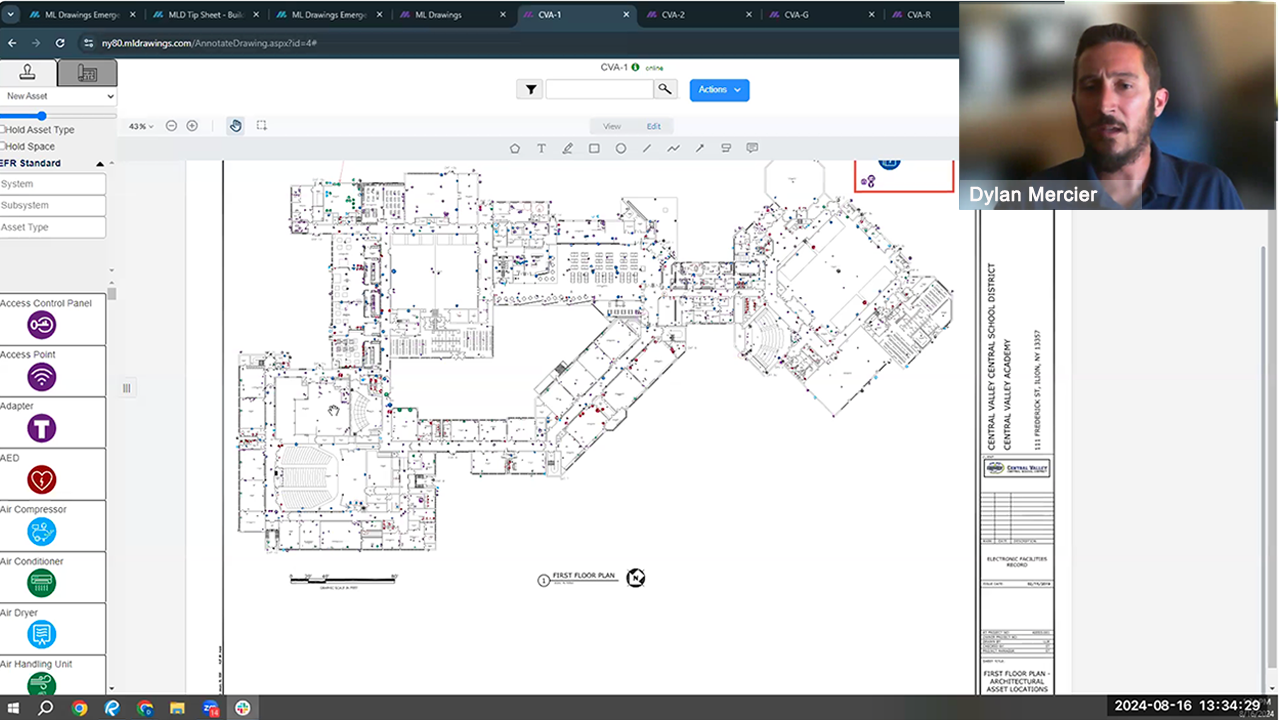 A screen capture from an August 18, 2024 webcast on using ML Drawings software to develop Emergency Use floor plans and area maps.