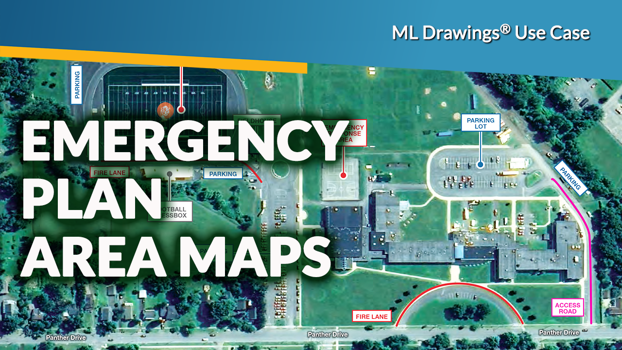 The headline "Emergency Plans Area Maps" set against a sample NYS school district area map.